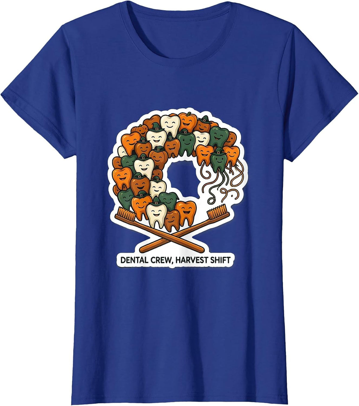 Women's Dental Crew Harvest Shift Funny Dental Team Holiday Crew T-Shirt - Royal Blue