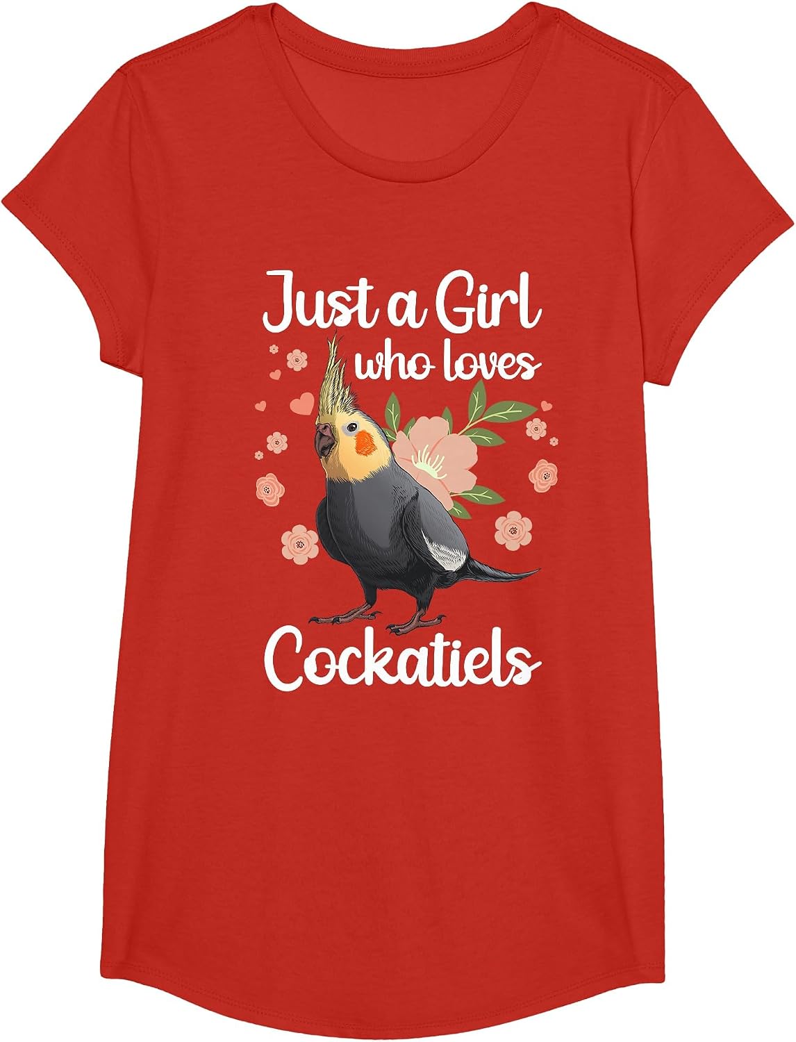 Cool Cockatiel Art for Girls Women Parrot Cockatiel Lover T-Shirt - Girls Red