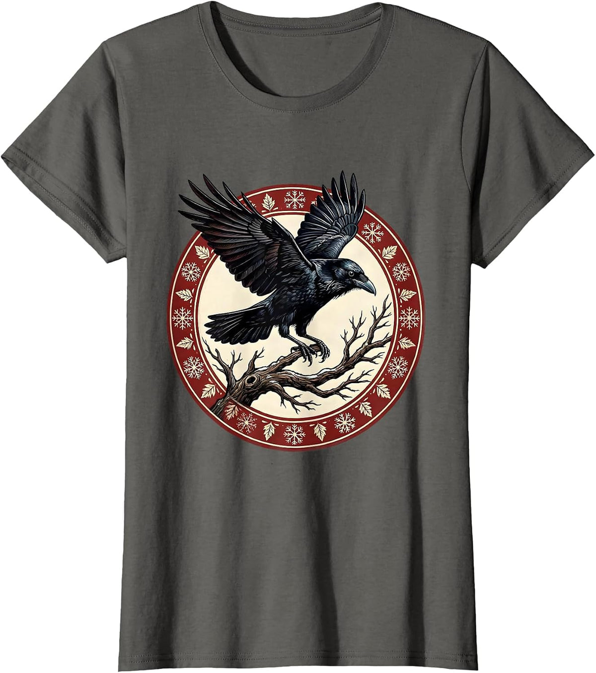 Women's Crow Launching From Bare Winter Branch T-Shirt - Asphalt Grey