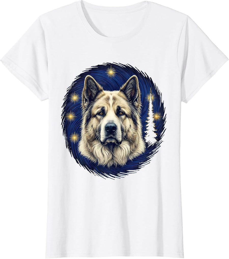 Women's Great Pyrenees Van Gogh Style Starry Night Psychedelic Dog T-Shirt - White