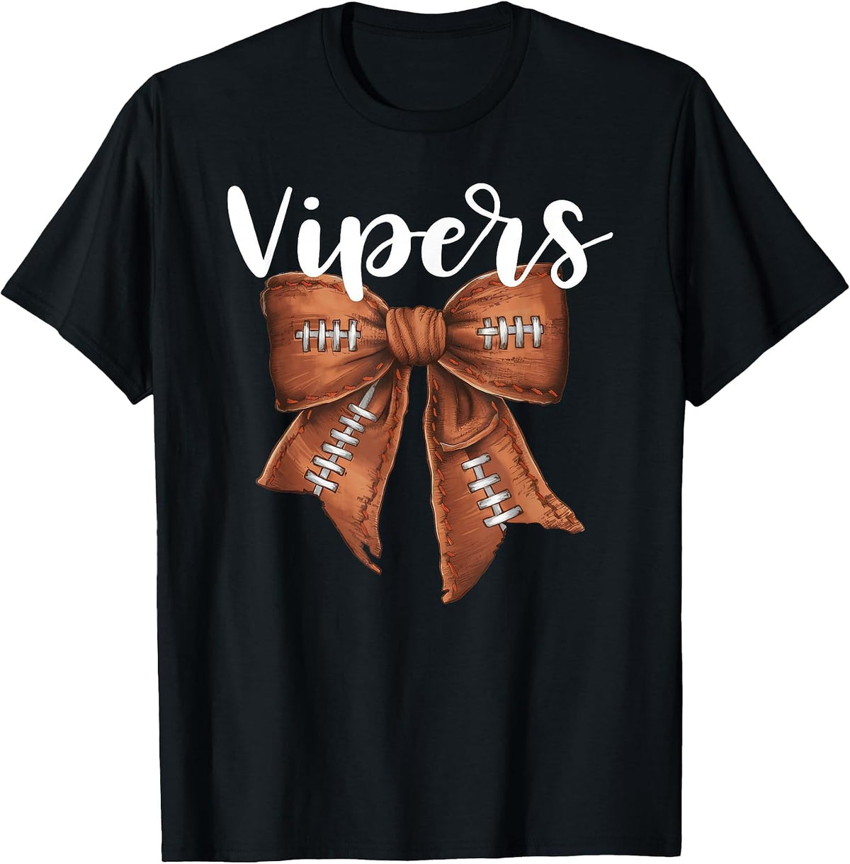Vipers Football Bow School Spirit Team Mascot Game Night T-Shirt - Black