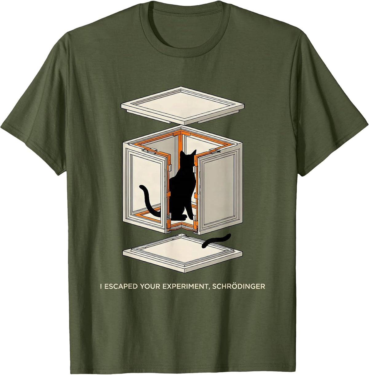 Men's I Escaped Your Experiment, Schrödinger Funny Science Physics T-Shirt - Olive Green