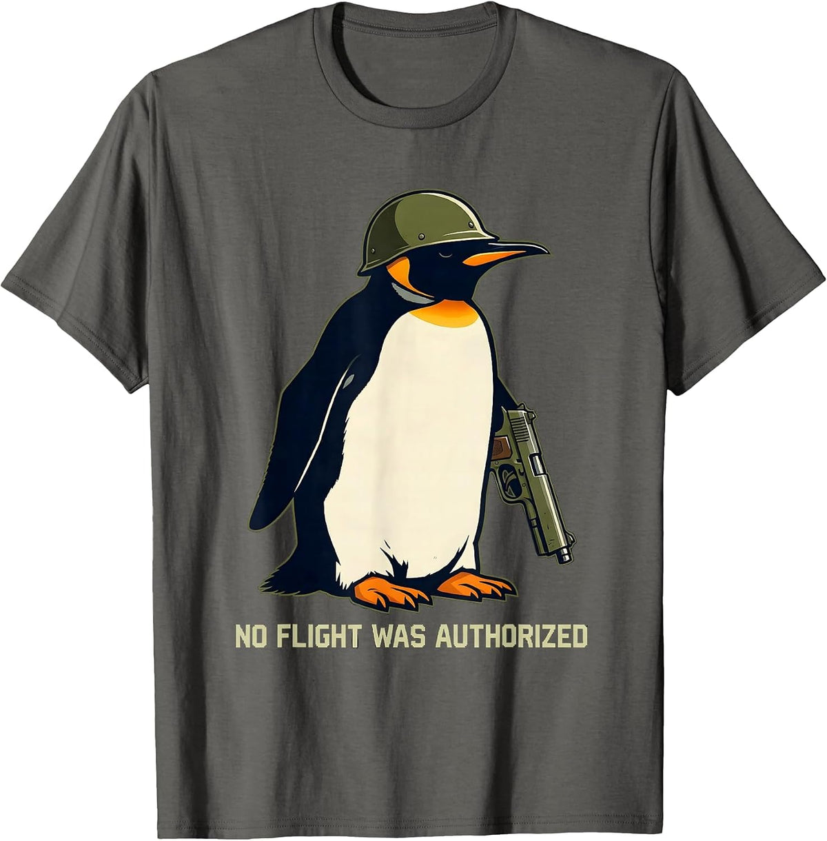 Men's No Flight Was Authorized Funny Tactical Penguin Military T-Shirt - Asphalt Grey