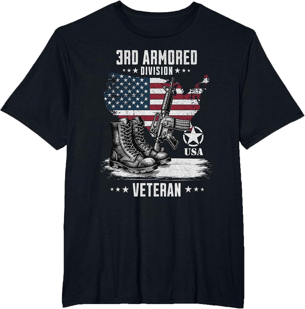3rd Armored Division Veteran Military Veteran Distressed T-Shirt - Black