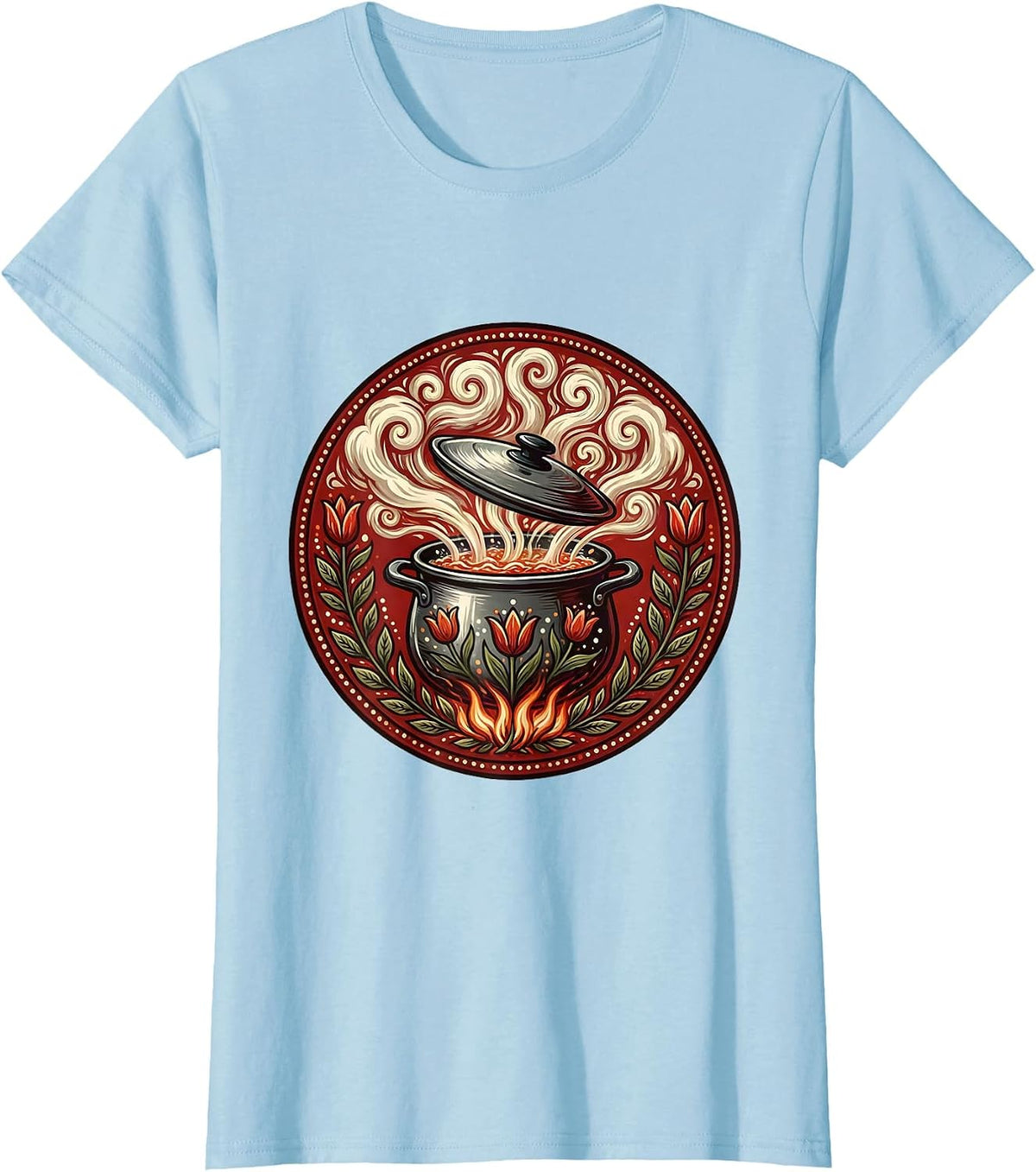 Boiling Over Chef Pot Steam Illustration T-Shirt - Baby Blue