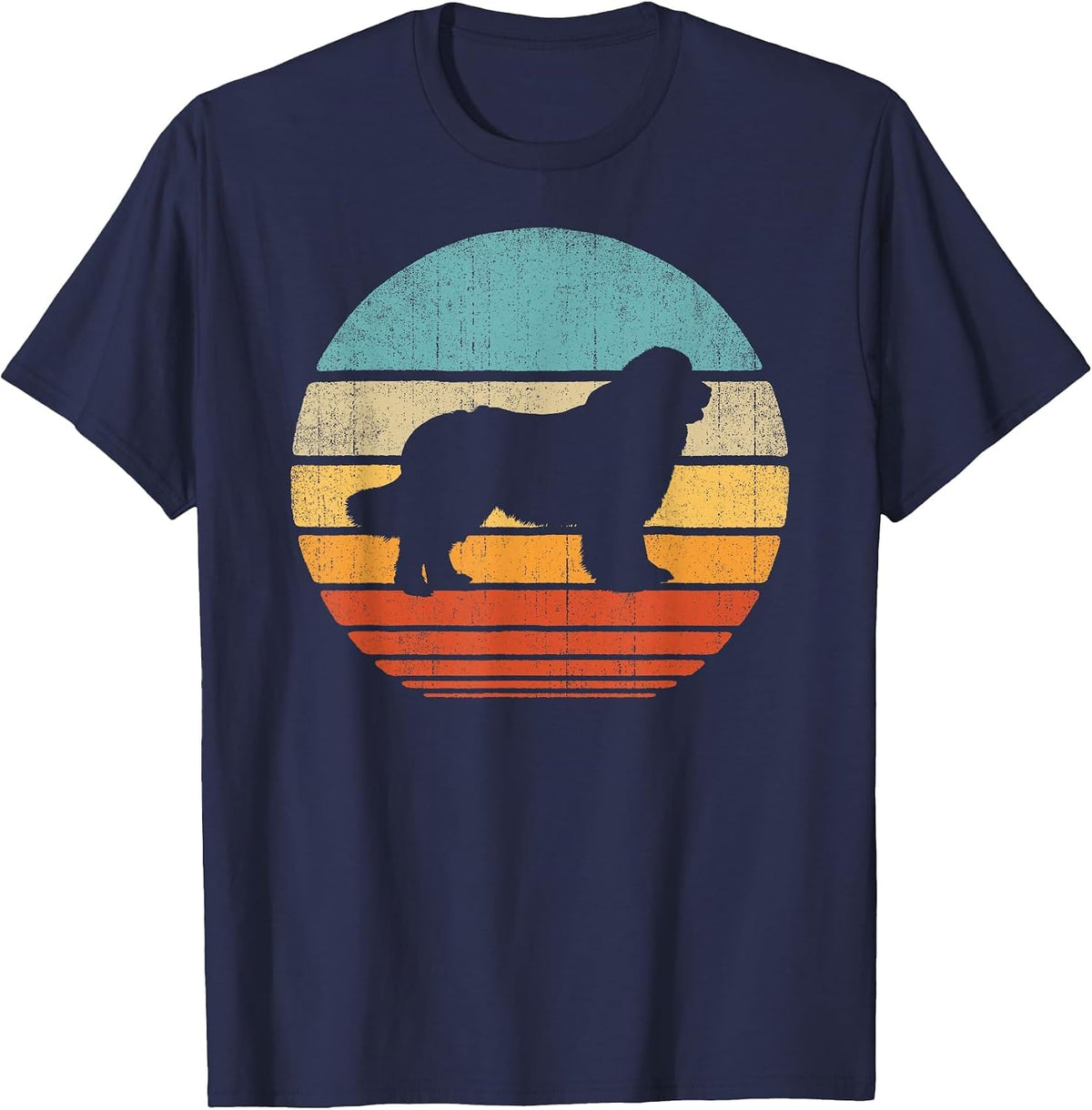 Newfoundland Newfie Retro Vintage 60s 70s Sunset Dog Lovers T-Shirt - Navy Blue