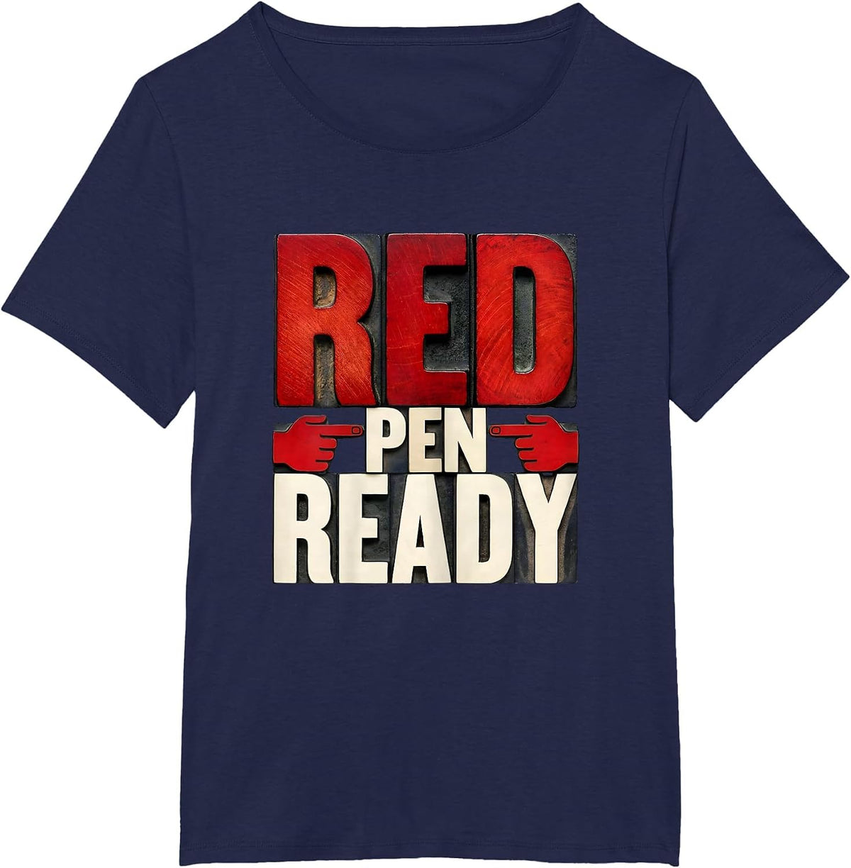 Women's Red Pen Ready Teacher Graphic Design T-Shirt - Navy Blue