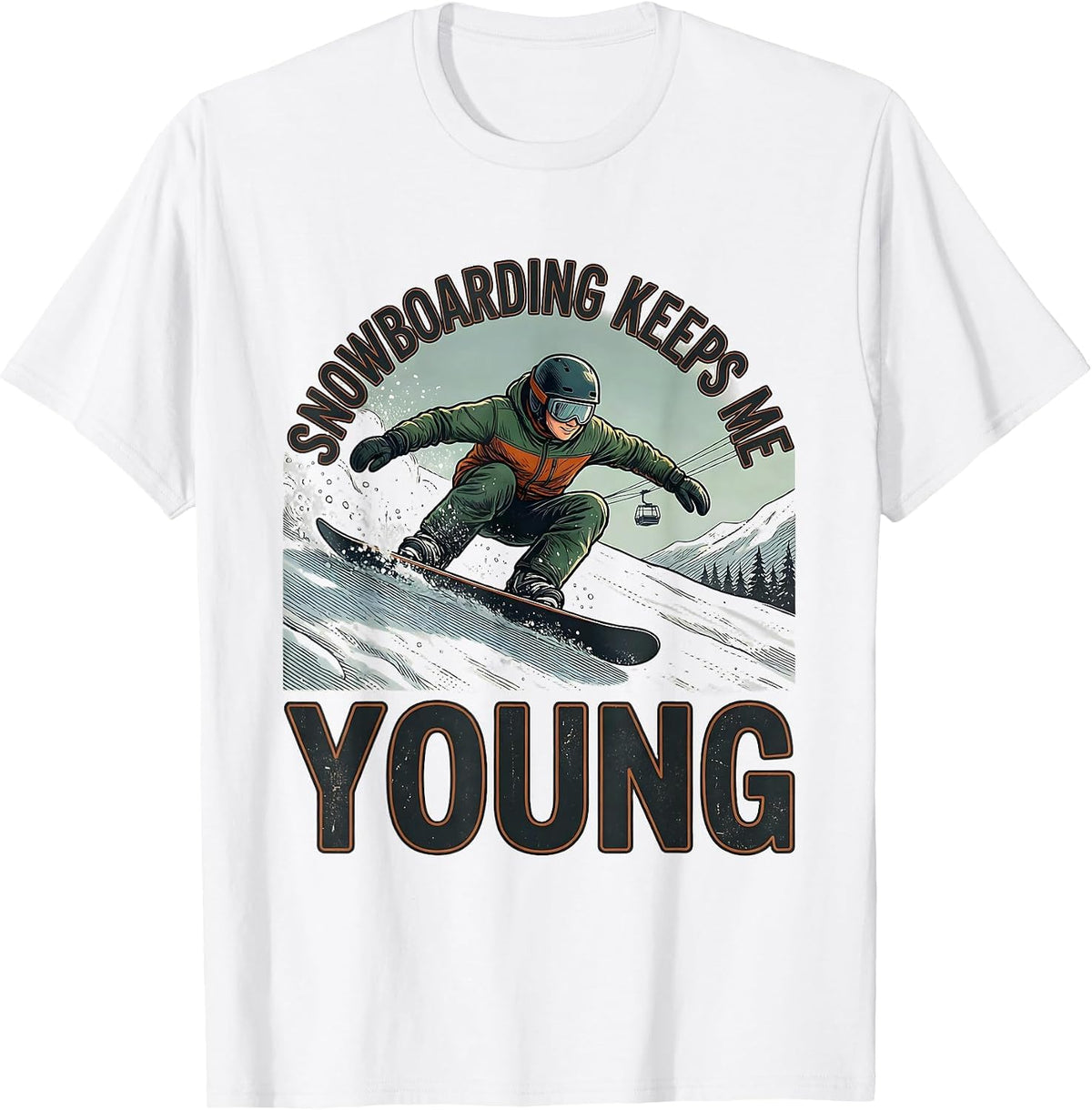 Men's Snowboarding Keeps Me Young Vintage Nostalgic Snowboarder T-Shirt - White