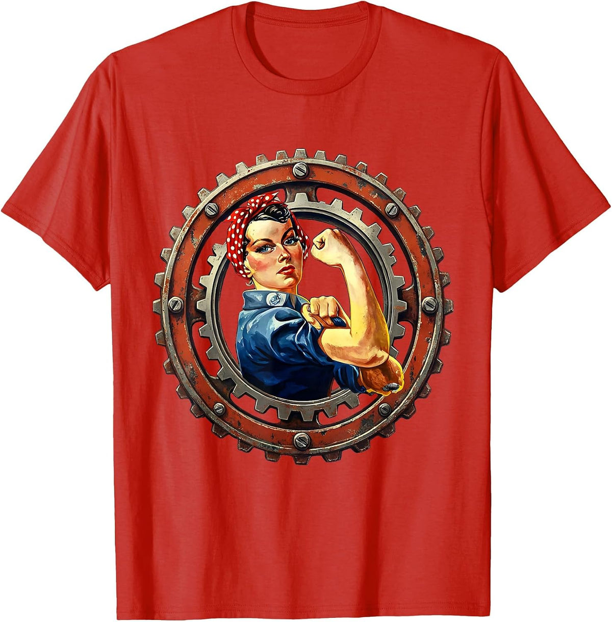 Men's Rosie the Riveter Gears and Bolts Illustration T-Shirt - Red