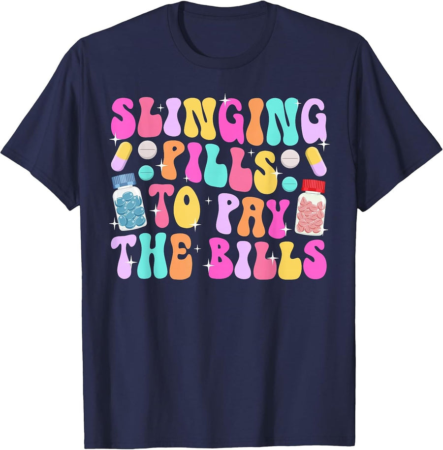 Pharmacy Tech Pharm Tech Groovy Pharm Technician T-Shirt - Navy Blue