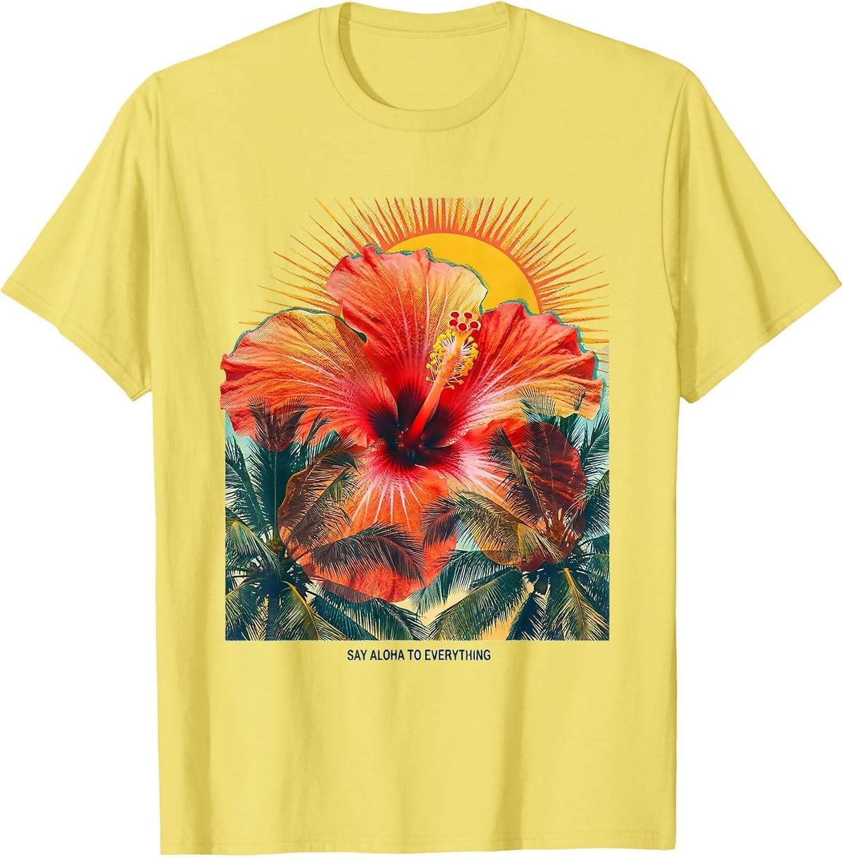 Men's Say Aloha to Everything Tropical Design T-Shirt - Lemon Yellow