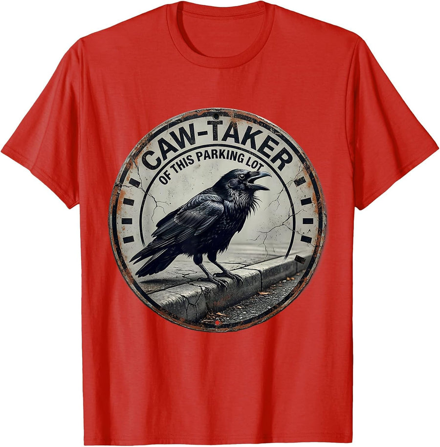 Men's Caw-taker Of This Parking Lot Distressed Crow Humor T-Shirt - Red
