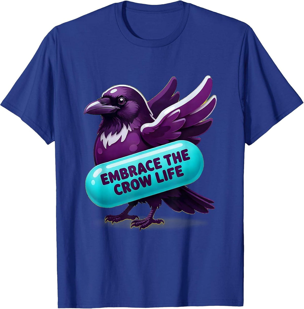 Men's Embrace the Crow Life Dark Bird Design T-Shirt - Royal Blue
