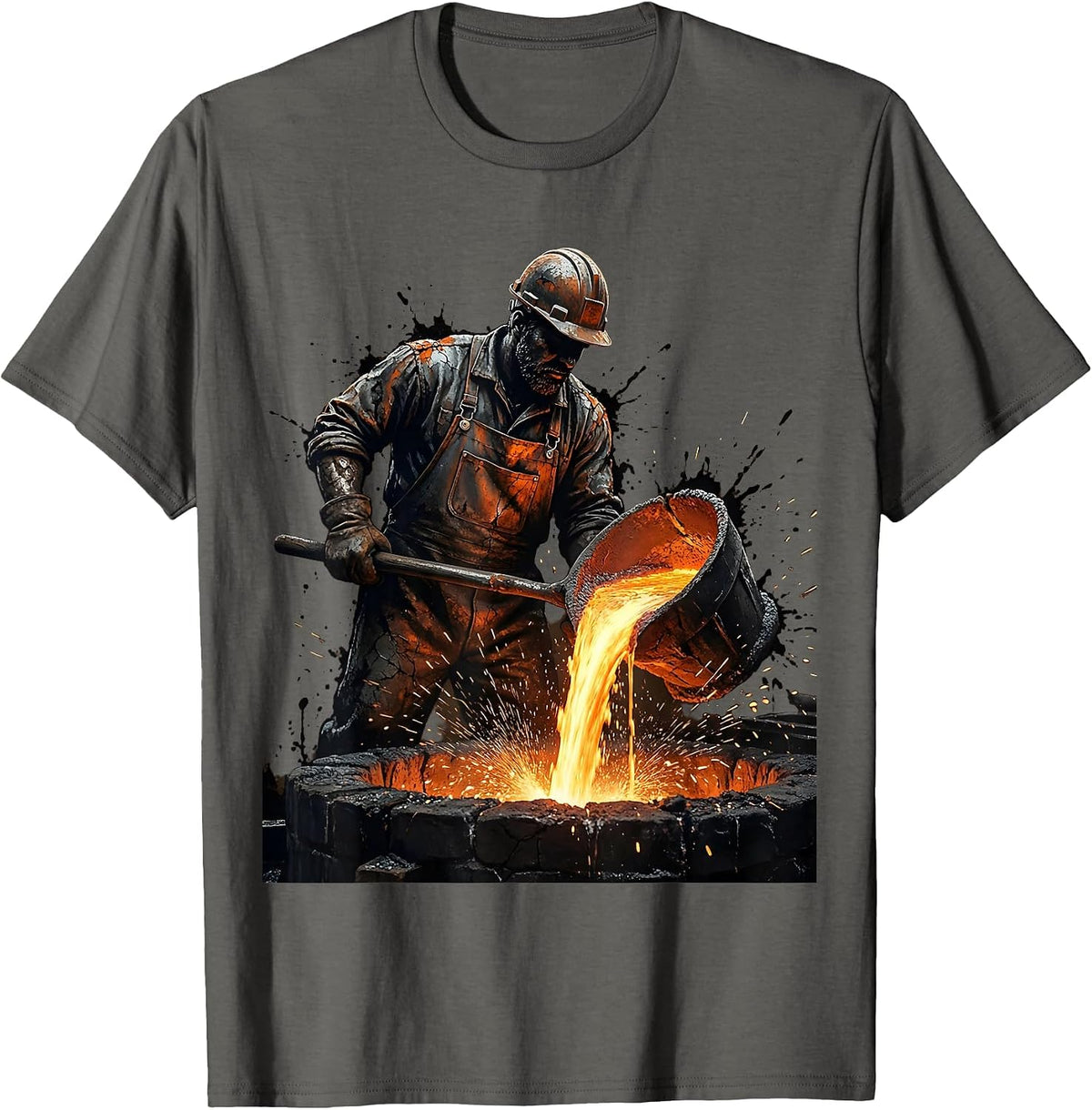 Steelworker Molten Iron Pour Forge Illustration T-Shirt - Asphalt Grey
