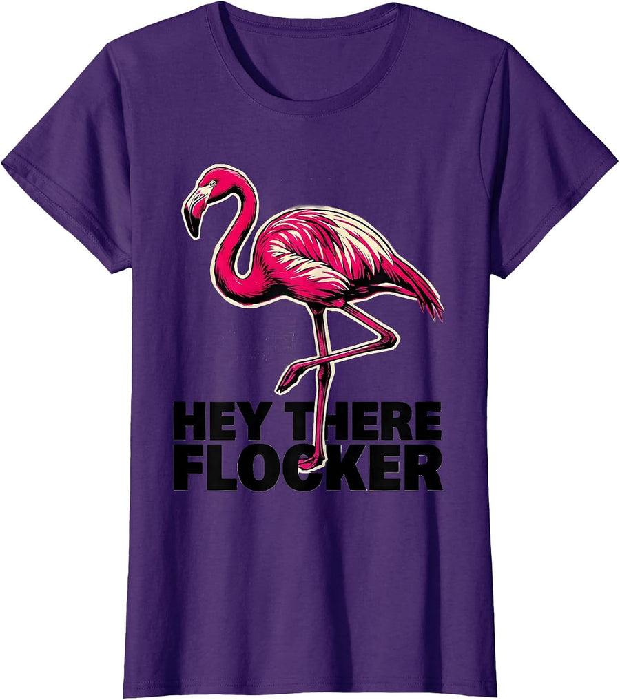 Hey There, Flocker Funny Flamingo Lover Novelty Gift T-Shirt, Women, Purple, XX-Large - As Pictured