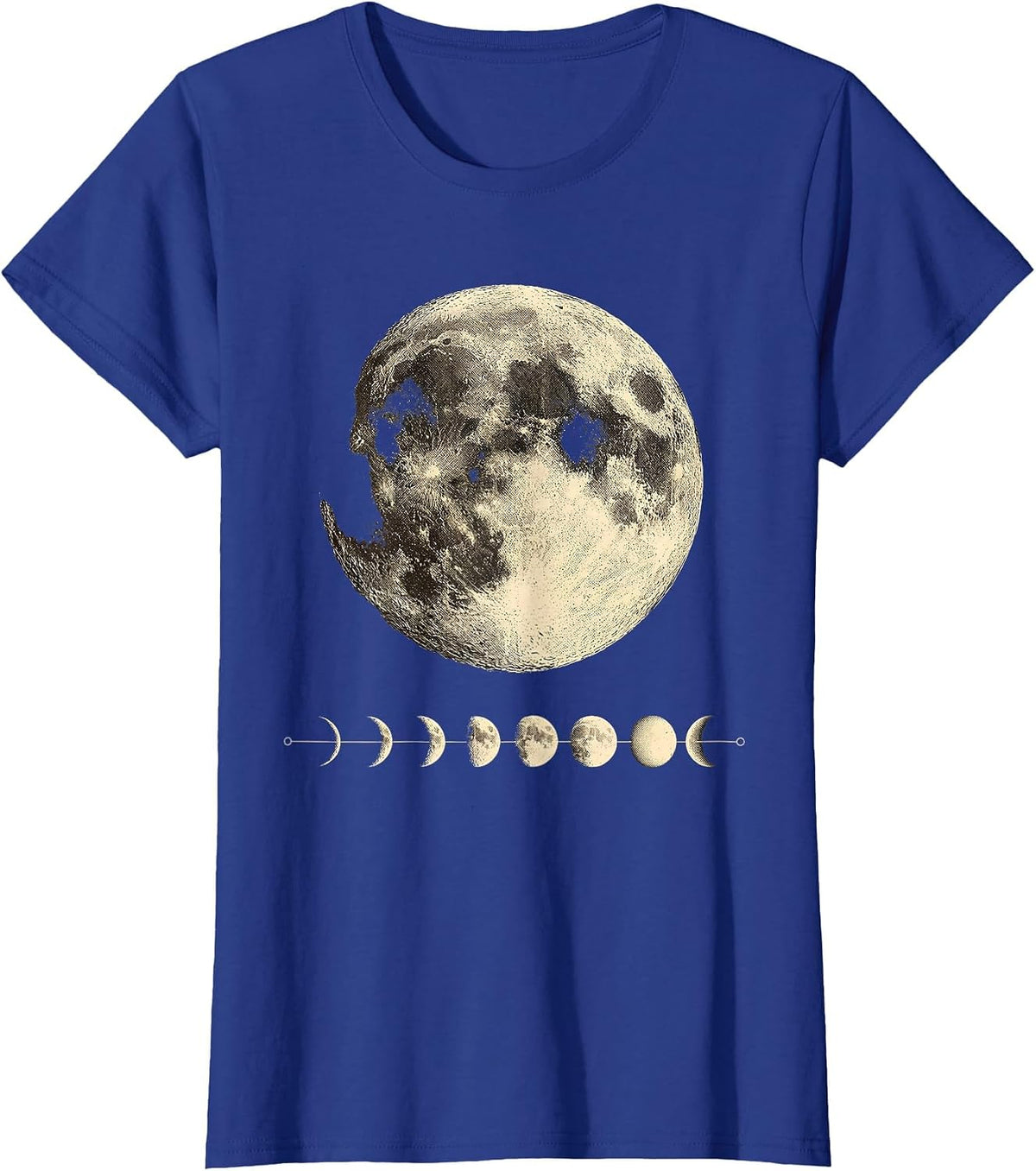Lunar Phase Cycle Vintage Astronomy Science Teacher T-Shirt, Women, Royal Blue, Medium - As Pictured
