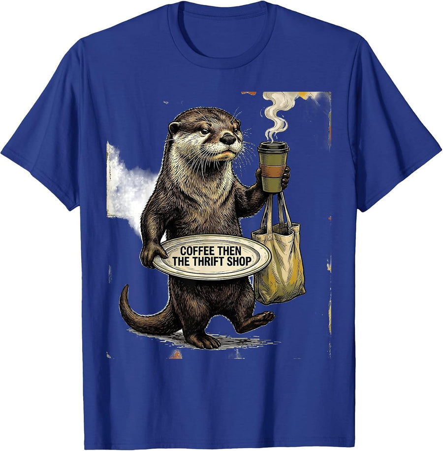 Coffee Then The Thrift Shop Vintage Thrifting Animal Humor T-Shirt - Royal Blue
