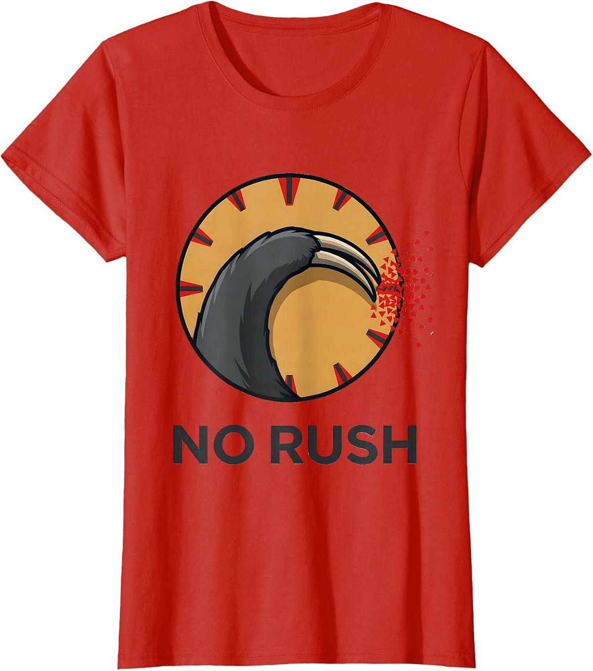 Women's No Rush Funny Sloth Lover Lazy Life Deadpan Humor T-Shirt - Red