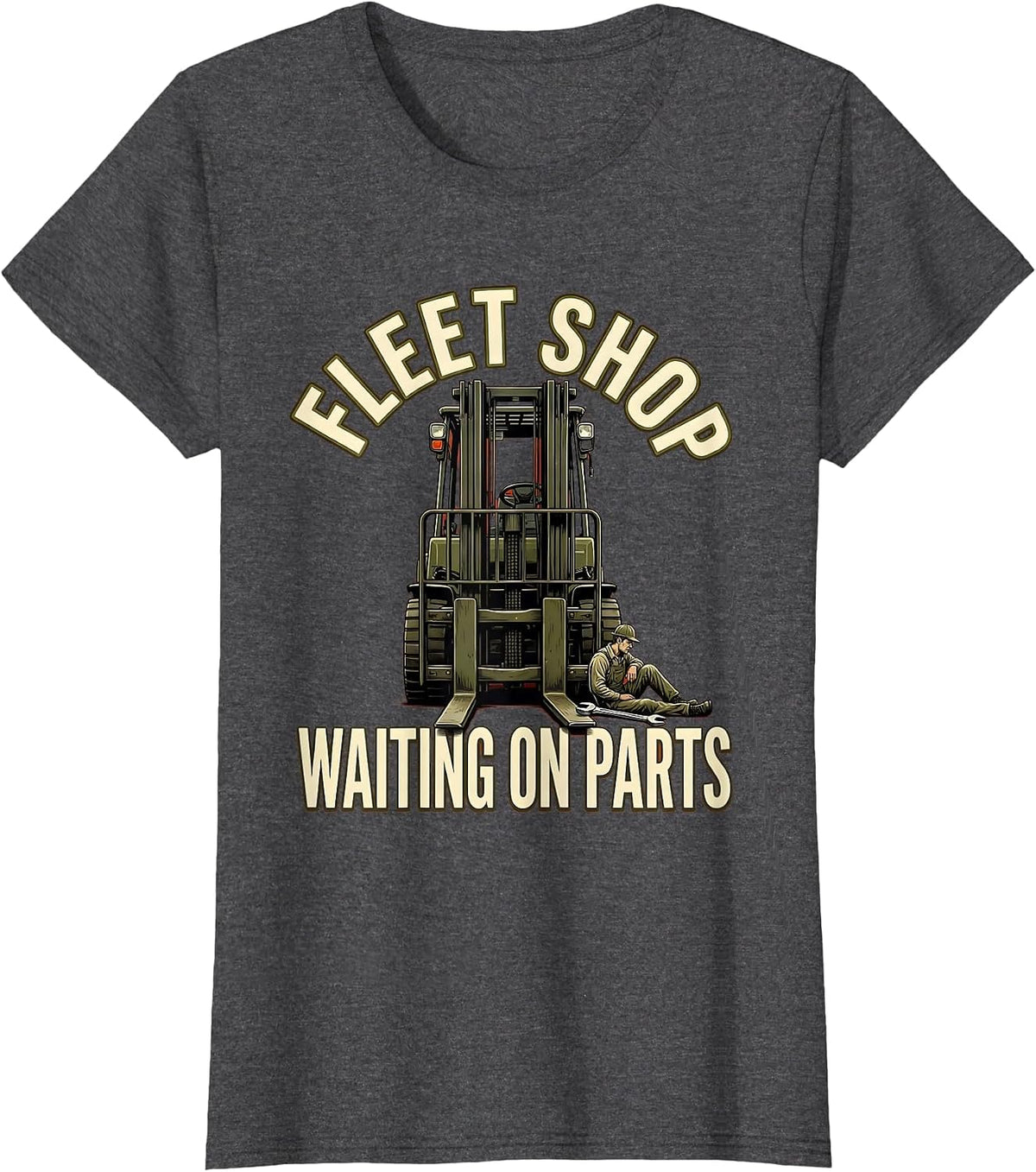Women's Fleet Shop Waiting On Parts Funny Auto Mechanic Dad T-Shirt - Dark Heather Grey
