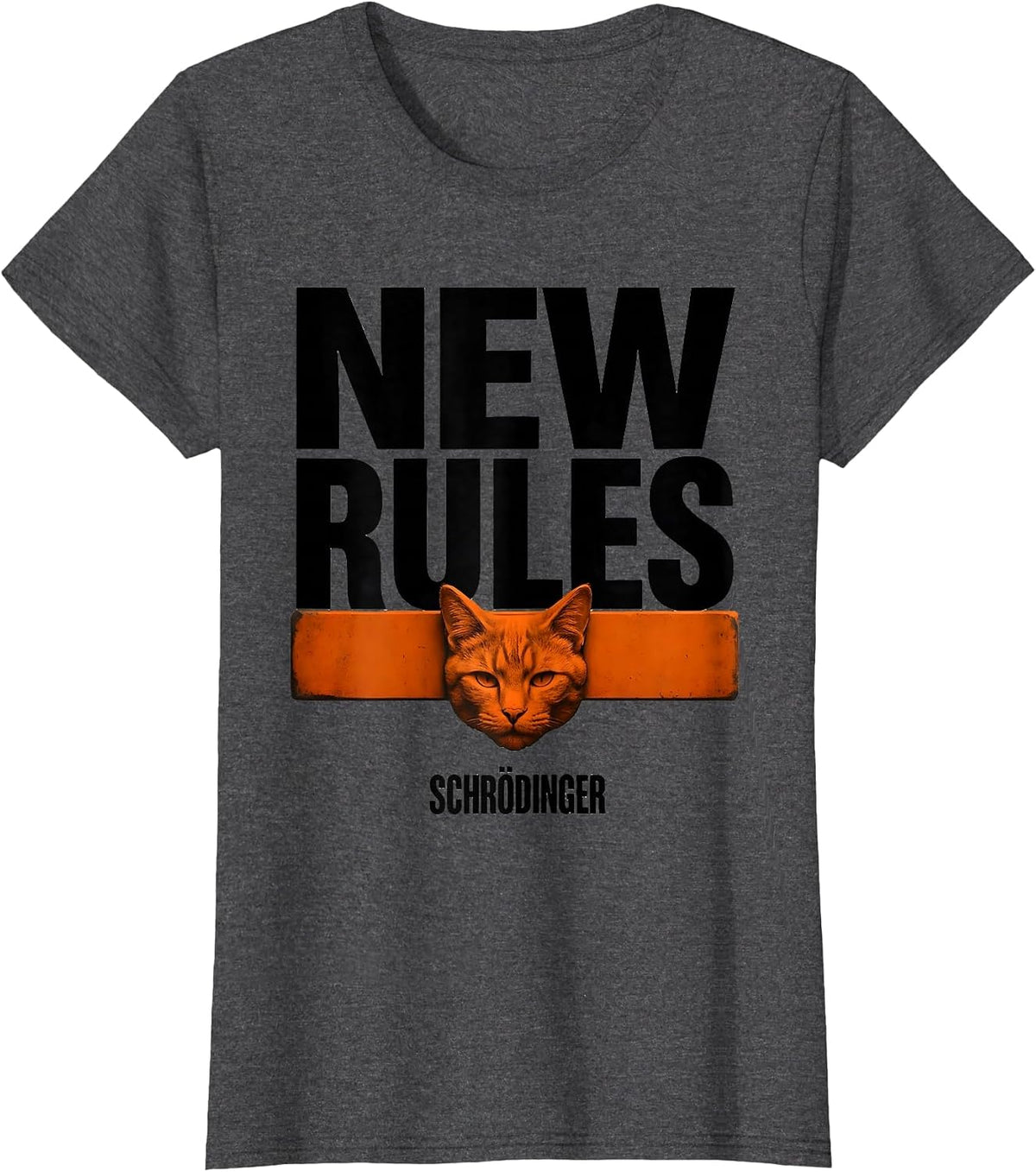 Women's New Rules Schrödinger Brutalist Quantum Physics Humor T-Shirt - Dark Heather Grey