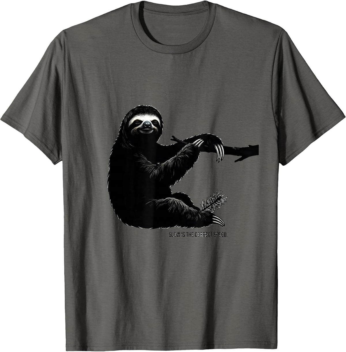 Men's Slow Is The Correct Speed Funny Sloth Lover Ugly Christmas T-Shirt - Asphalt Grey