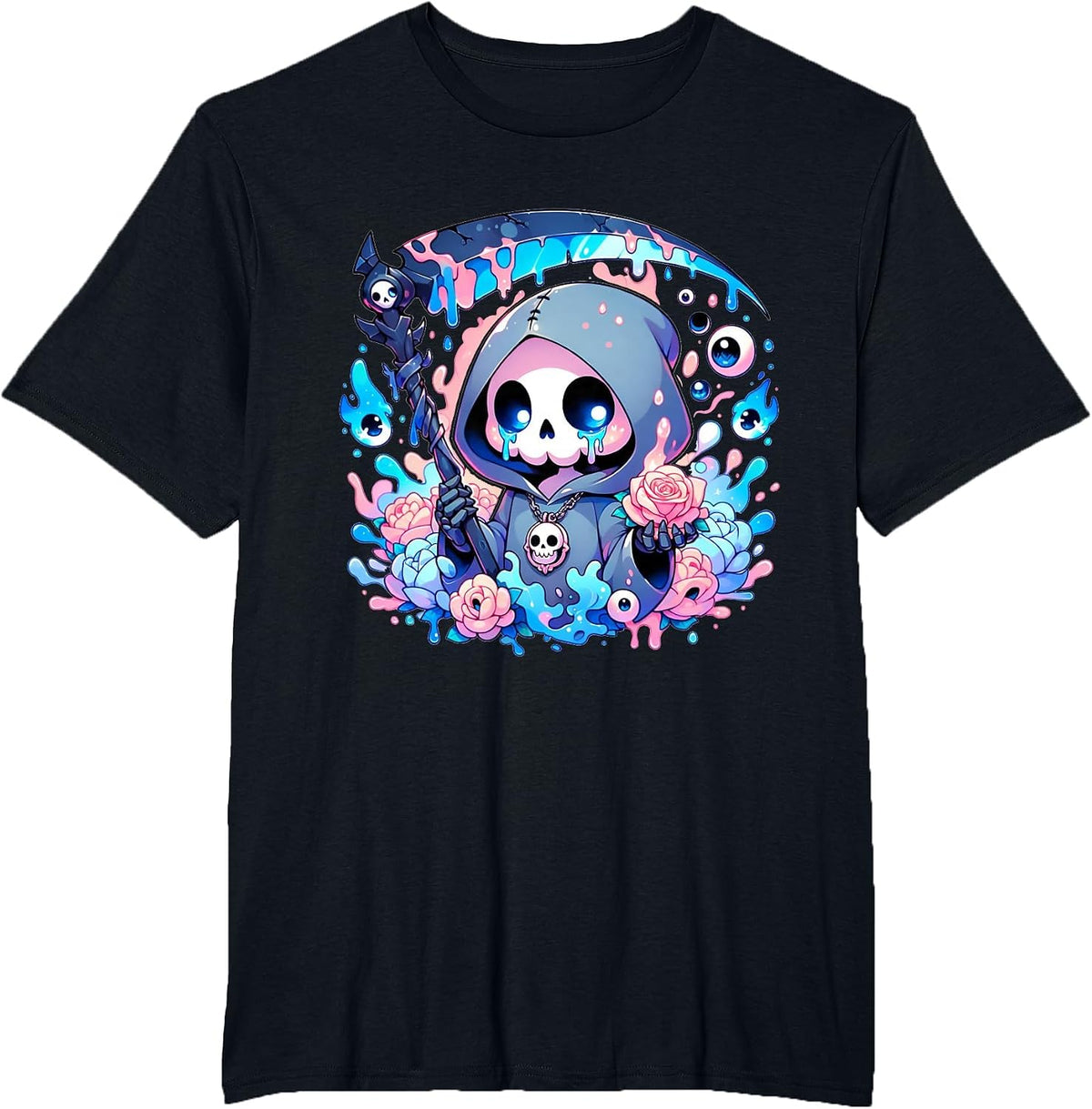 Cute Kawaii Pastel Goth Reaper T-Shirt - Black