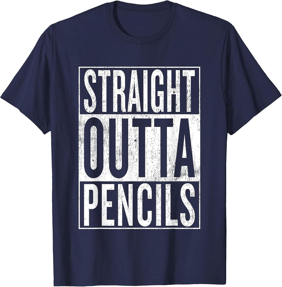 Straight Outta Pencils Vintage | Funny & Cool Teacher Shirt T-Shirt - Navy Blue