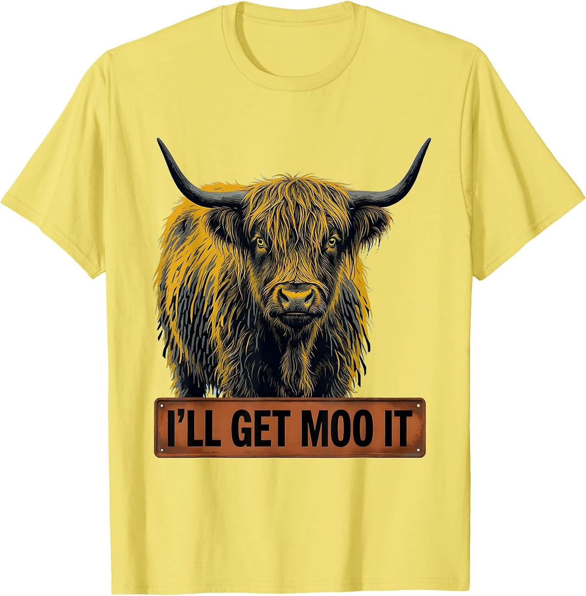 Men's I'll Get Moo It Funny Highland Cow Farm Animal Lover Humor T-Shirt - Lemon Yellow