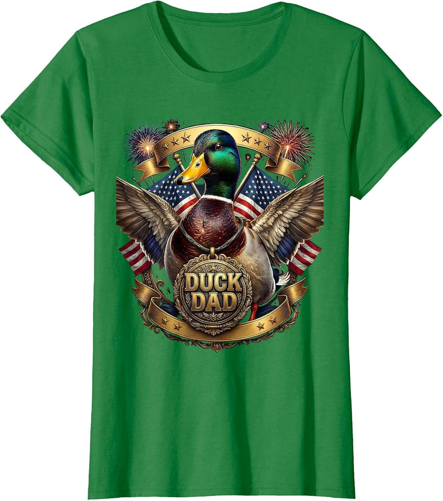 Women's Duck Dad Proud Waterfowl Father Design T-Shirt - Kelly Green