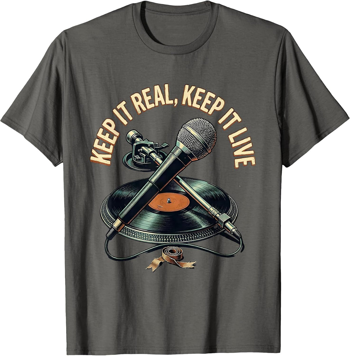 Men's Keep It Real Keep It Live Vintage Hip Hop Rap Music T-Shirt - Asphalt Grey