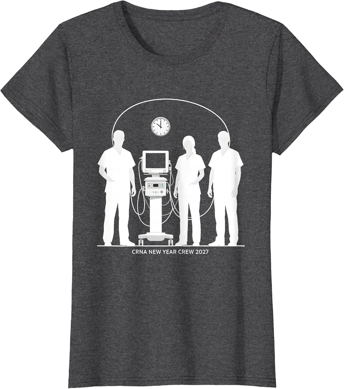 Women's CRNA New Year Crew 2027 Silhouetted Nurse Crew New Years Eve T-Shirt - Dark Heather Grey