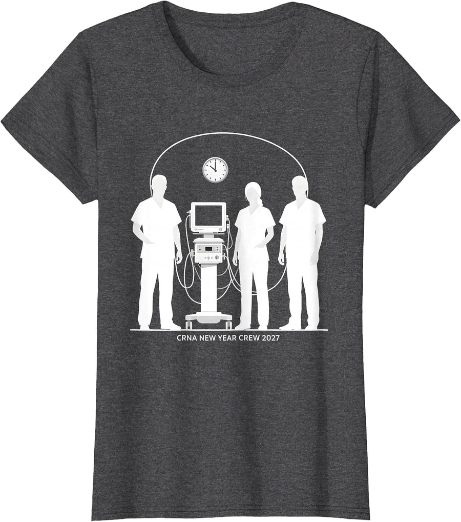 Women's CRNA New Year Crew 2027 Silhouetted Nurse Crew New Years Eve T-Shirt - Dark Heather Grey