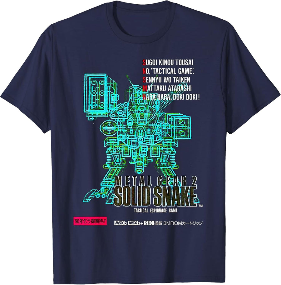 Metal Gear Box Art Japan Retro Gamer Classic 8-Bit Stealth T-Shirt - Navy Blue
