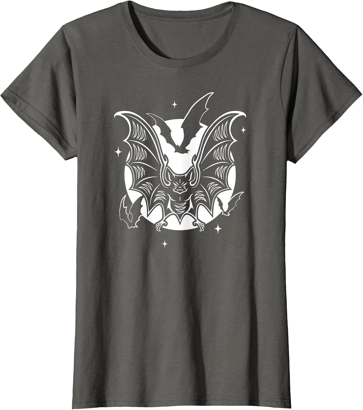Vampire Bats and Moon with Stars at Night Halloween Goth T-Shirt - Asphalt Grey