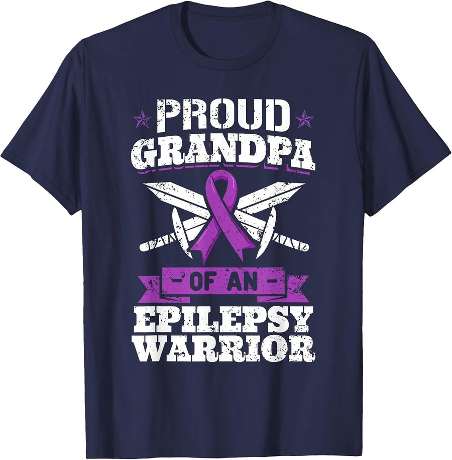 Epilepsy Warrior Grandpa Epileptic Seizure Disorder Advocate T-Shirt - Navy Blue