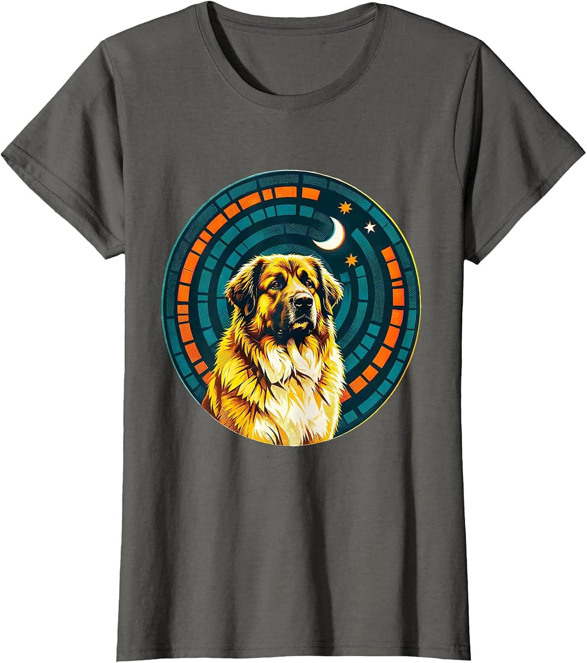 Women's Great Pyrenees Van Gogh Style Starry Night Portrait T-Shirt - Asphalt Grey