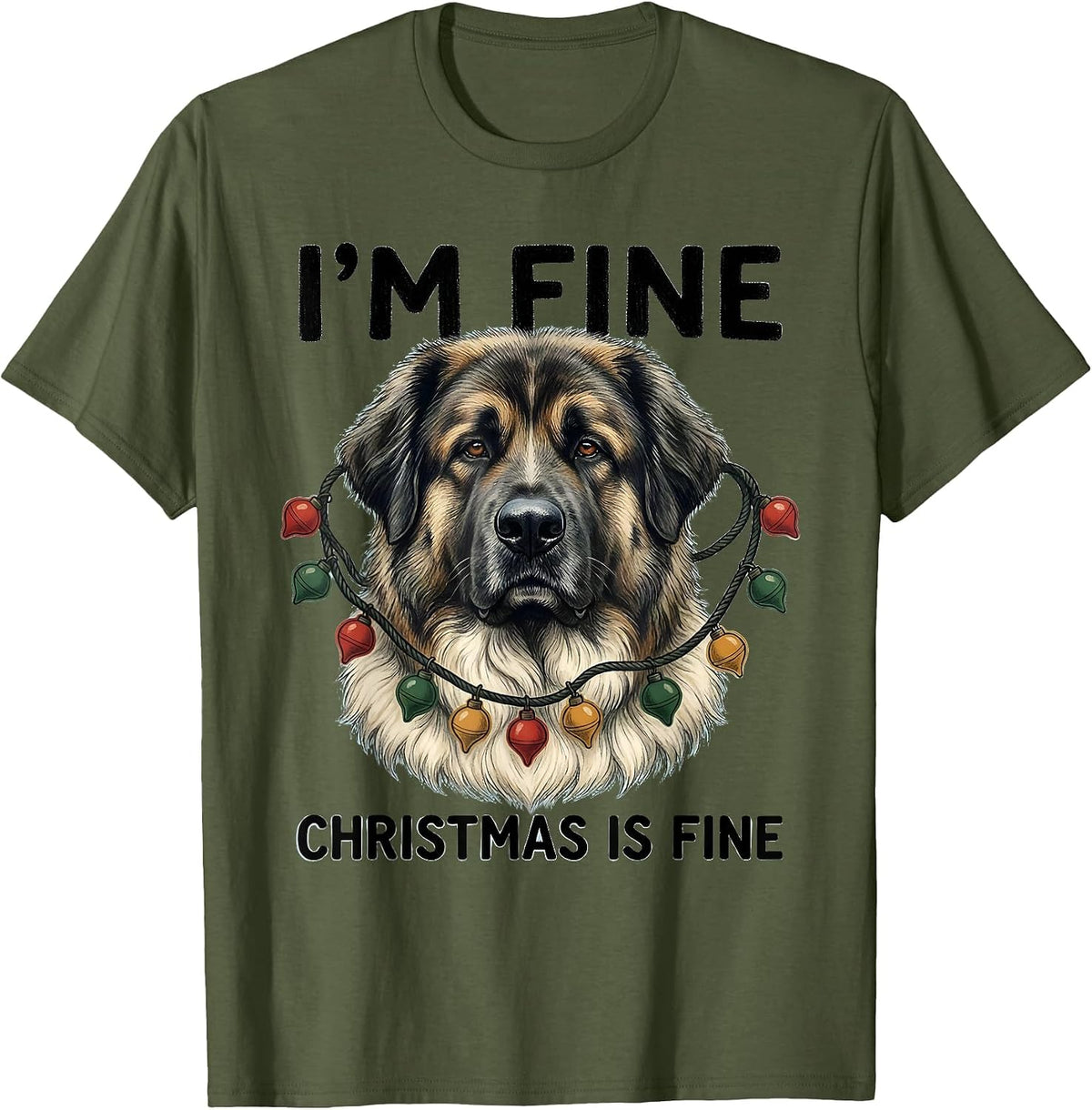 I'm Fine Christmas Is Fine Great Pyrenees Storybook Holiday T-Shirt - Olive Green