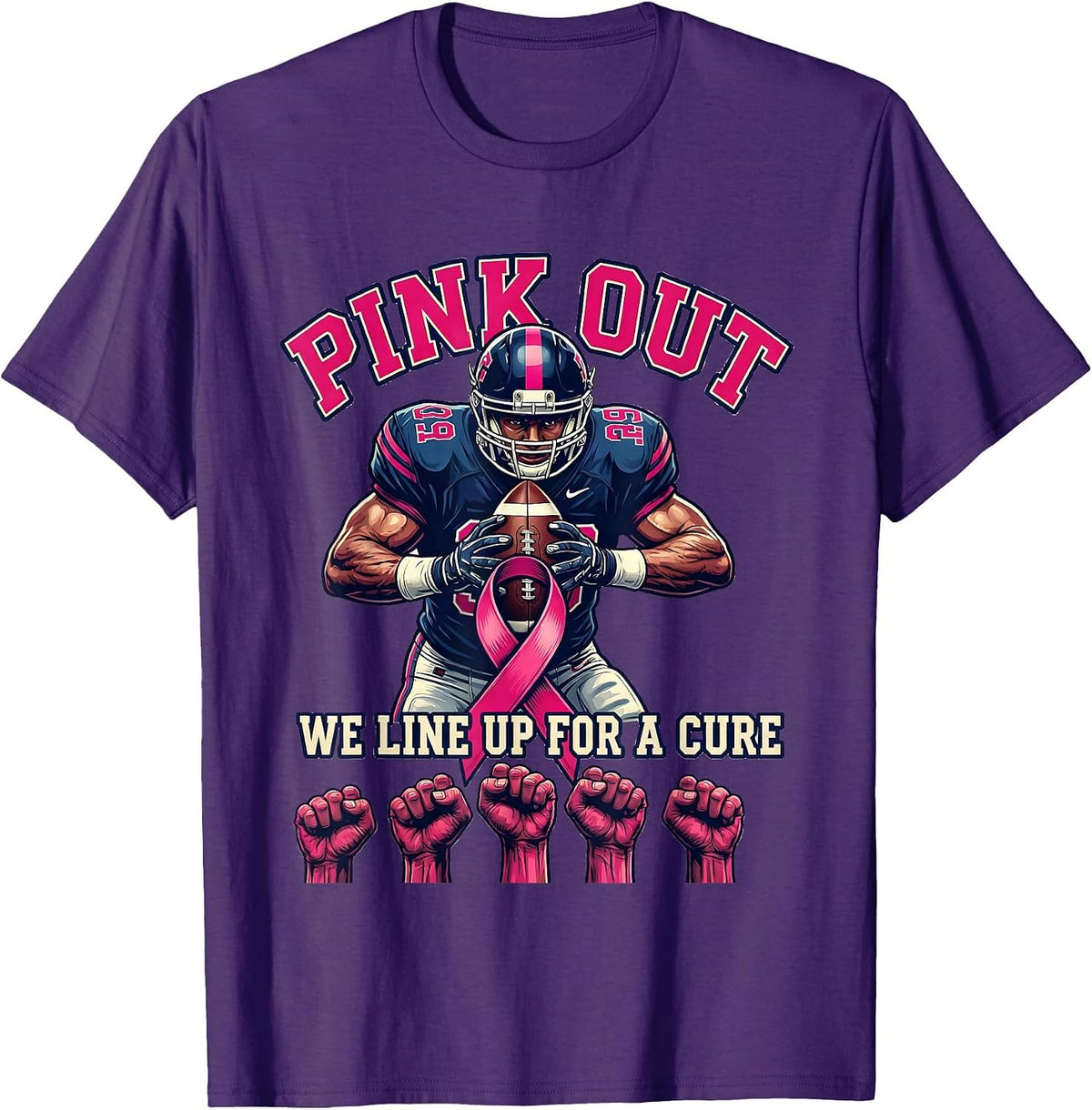 Pink Out We Line Up For A Cure Football Breast Cancer T-Shirt - Purple