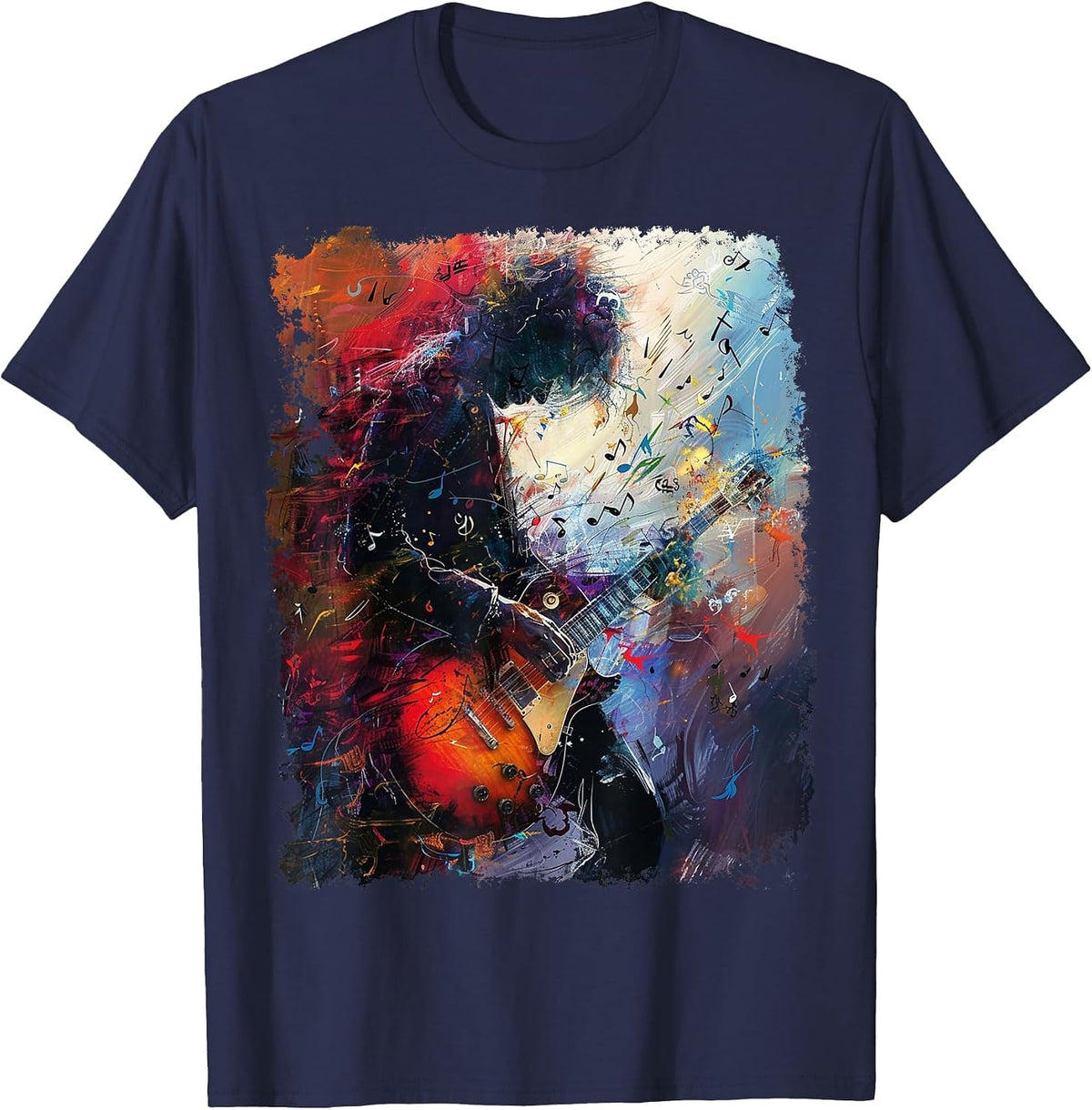 Electric Guitar Rock Band Gutarist I Love Music T-Shirt - Navy Blue