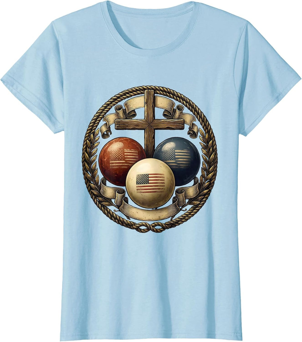 Red White and Blue Billiard Balls Graphic T-Shirt - Baby Blue