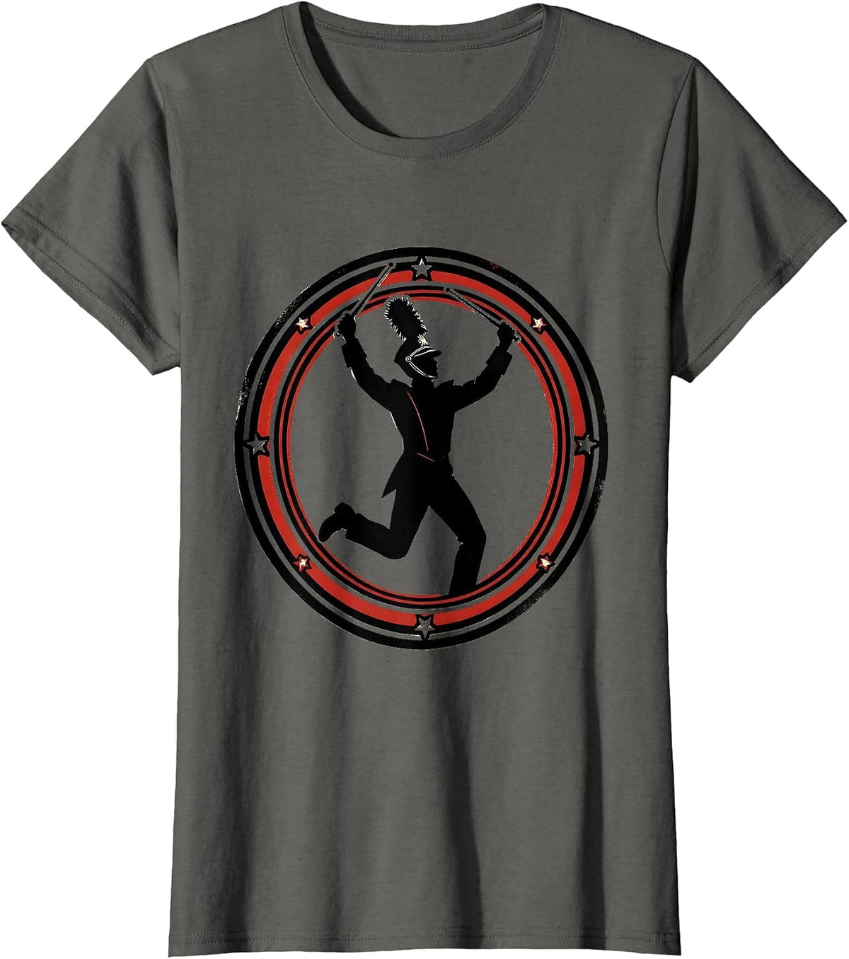 Women's Drum Major Mom Bun Silhouette Band Mom Gift T-Shirt - Asphalt Grey