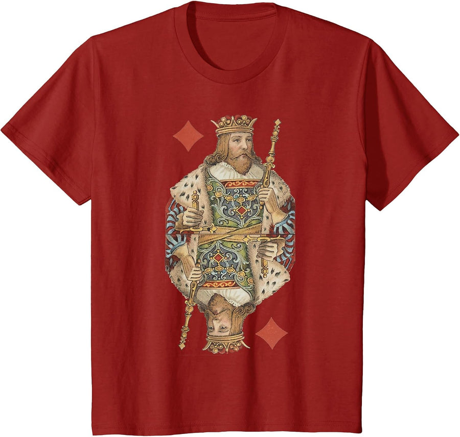 King of Diamonds Antique Art Nouveau Playing Card Art T-Shirt, Youth, Cranberry Red, 3T - As Pictured