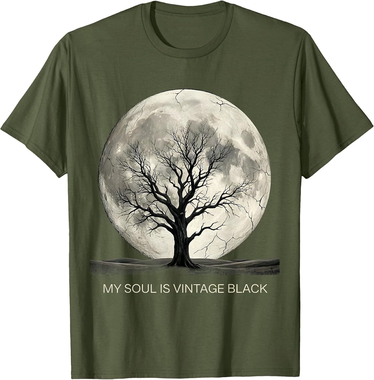 Men's My Soul Is Vintage Black Goth Dark Aesthetic Design T-Shirt - Olive Green