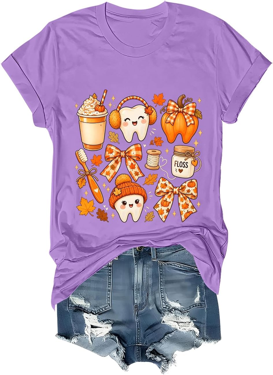 Fall Dental Hygienist Shirt Funny Dental Assistant Thanksgiving T-Shirt - Purple