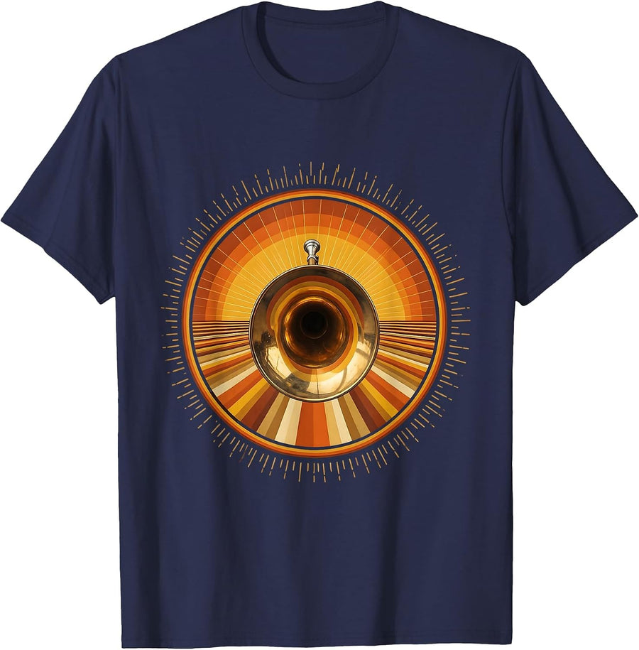 Trumpet Bell Overflowing With Musical Notes T-Shirt - Navy Blue