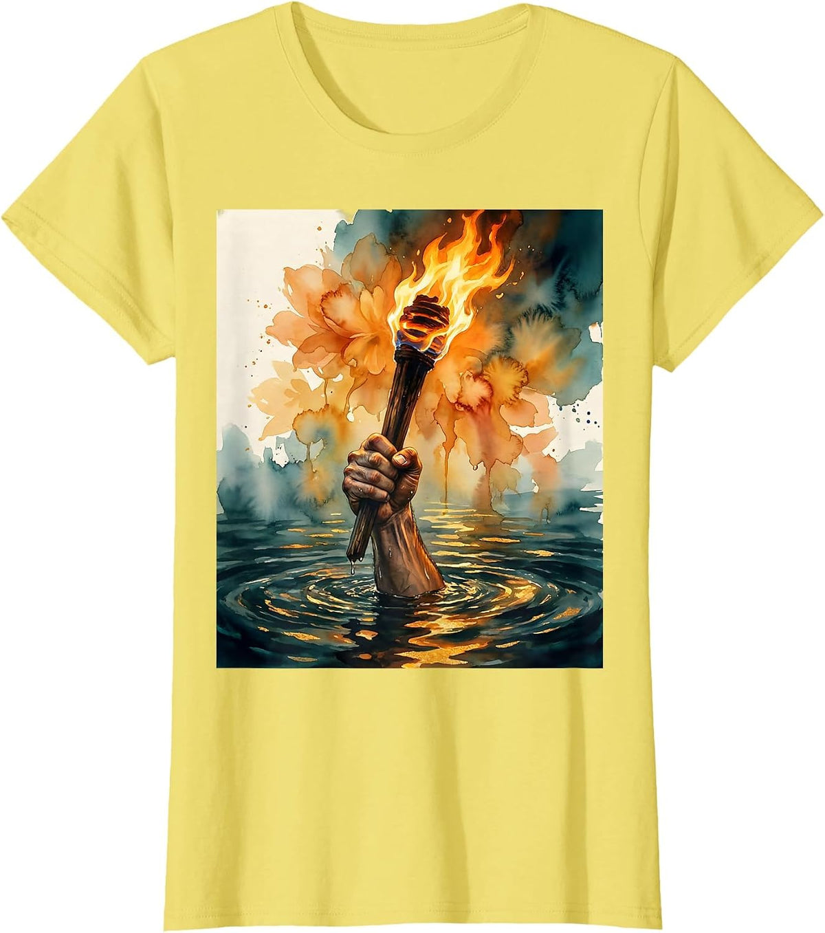 Women's Glowing Torch Over Water Faith Over Fear Graphic T-Shirt - Lemon Yellow