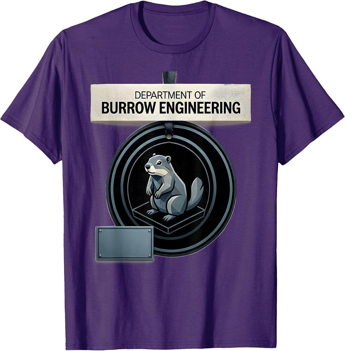 Department Of Burrow Engineering Whimsical Groundhog Humor T-Shirt - Purple