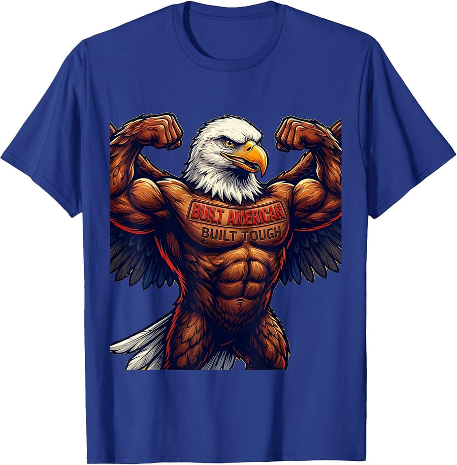 Built American Built Tough Patriotic Design T-Shirt - Royal Blue