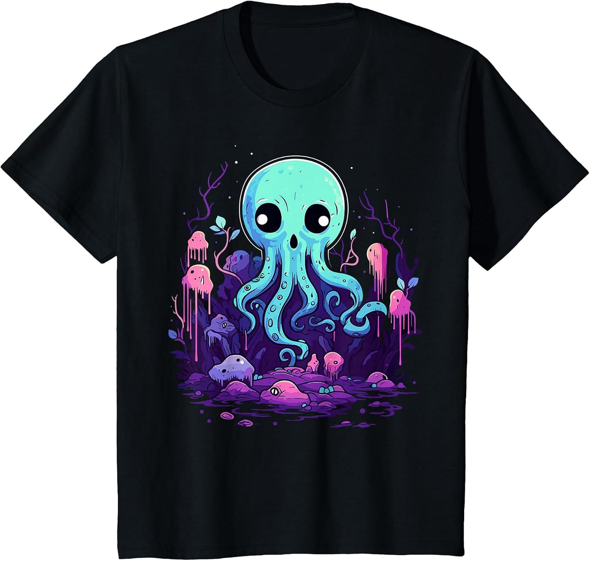 Pastel Goth Octopus Kawaii Cute Creepy Halloween Anime T-Shirt - Black