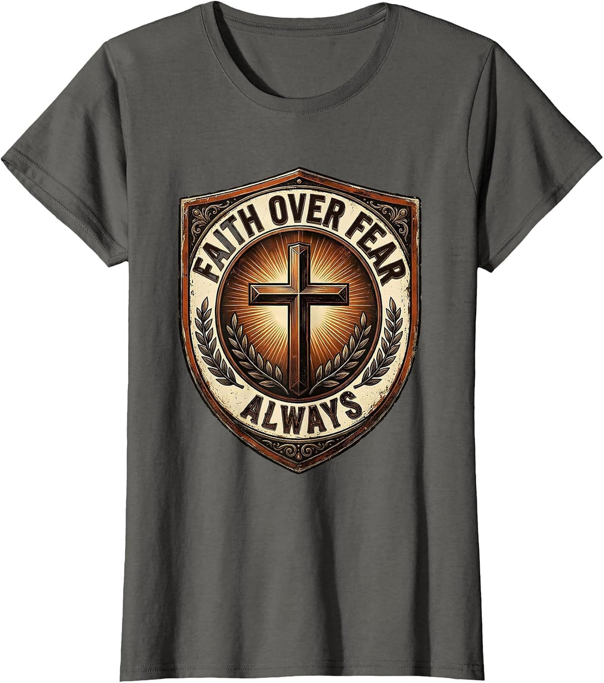 Women's Faith Over Fear Always Bold Religious Design T-Shirt - Asphalt Grey